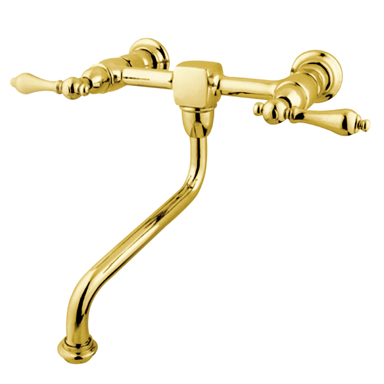 Kingston Heirloom KS1212AL - Heritage Double-Handle 2-Hole Wall Mount Bathroom Faucet, Polished Brass — image 1